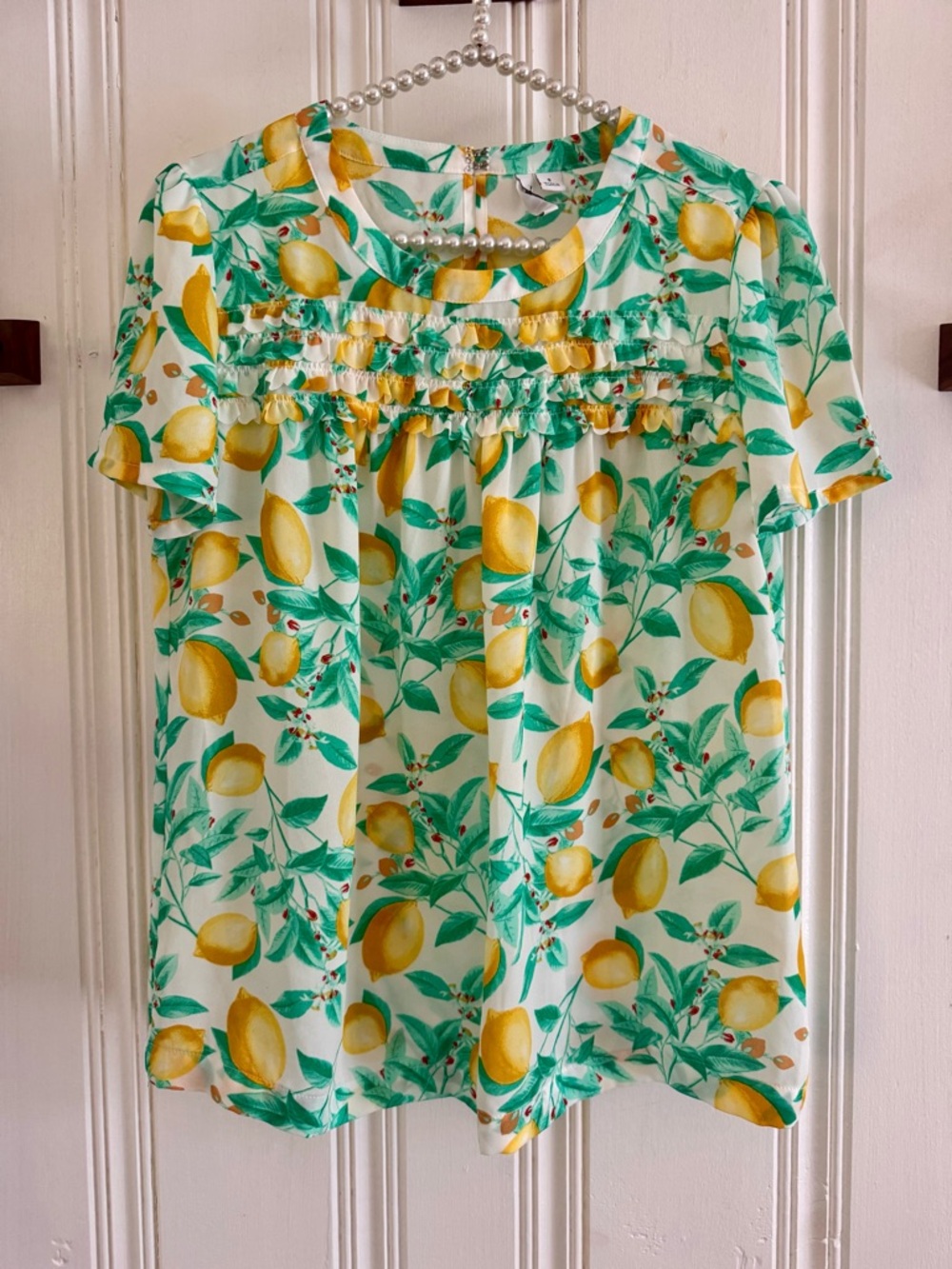 Elle Lemon Print Short Sleeve Blouse in Yellow & Green